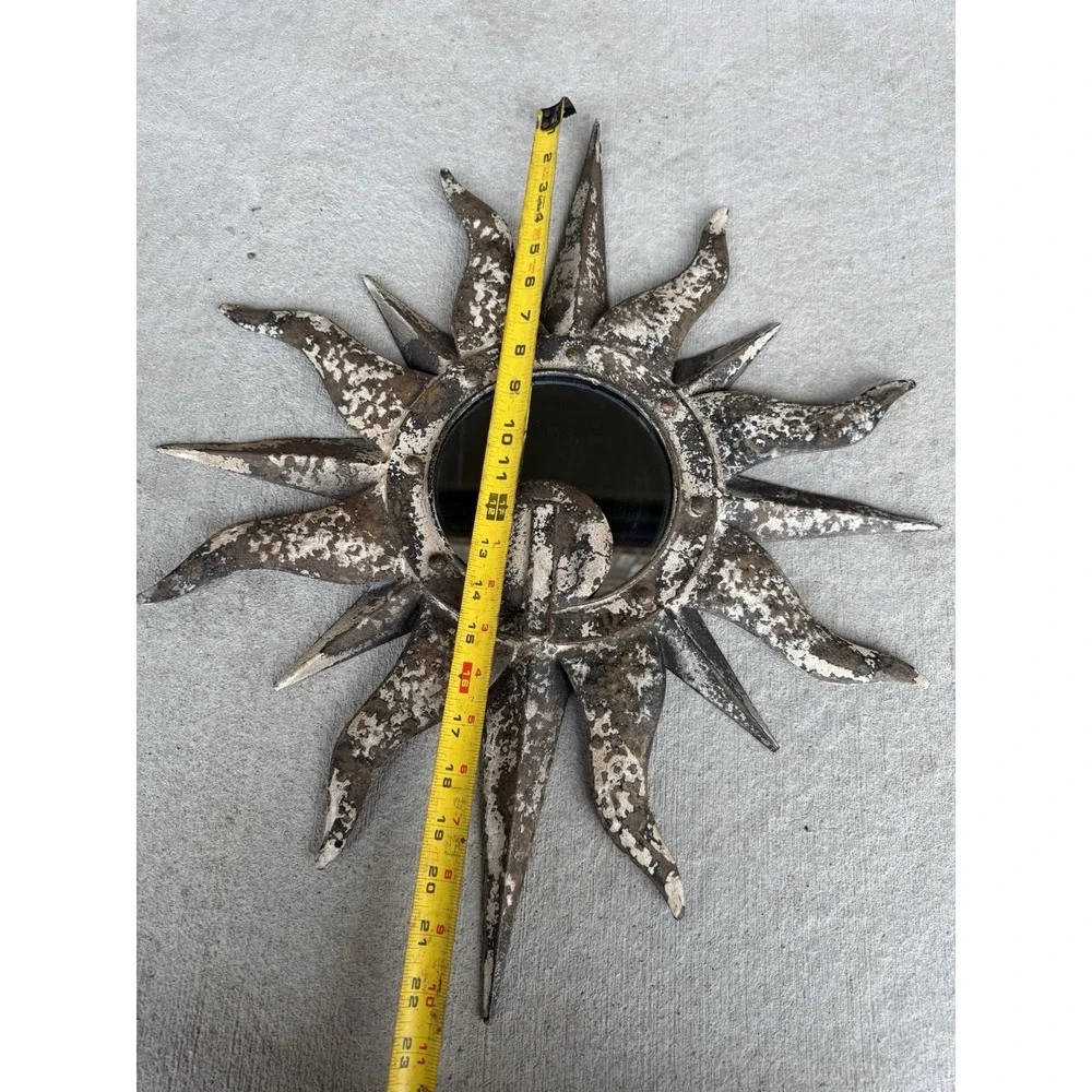 Vintage Y2k Metal Celestial Sunburst Mirror Candle Holder Bohemian 22